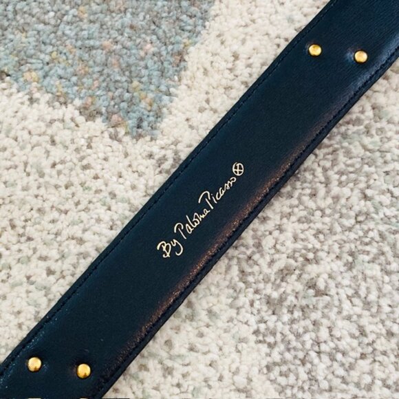 Paloma Picasso Vintage Womens Medium 75 Made in Italy Black Gold Leather Belt - Picture 11 of 16